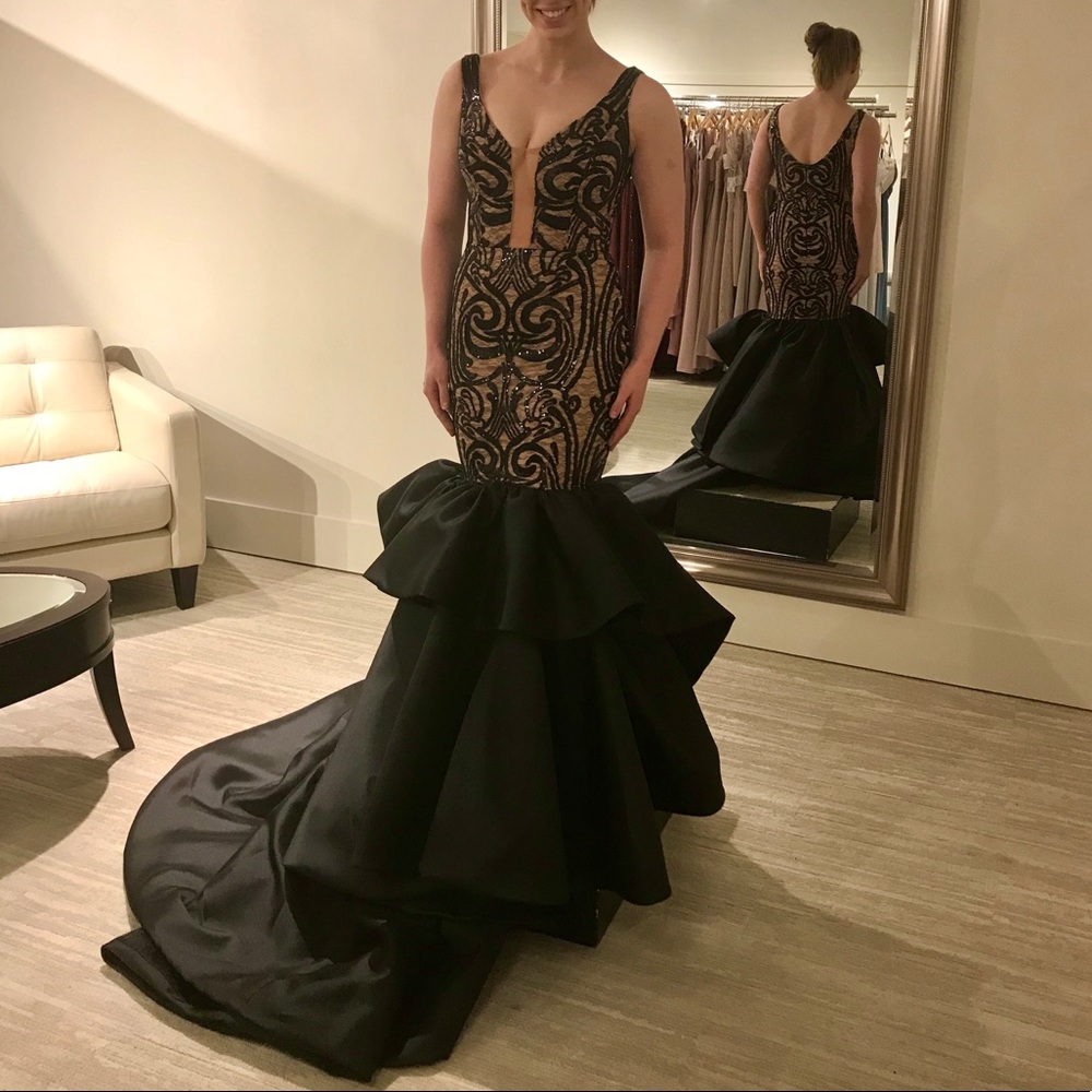 Black and nude Fernando Wong mermaid pageant gown, size 6
